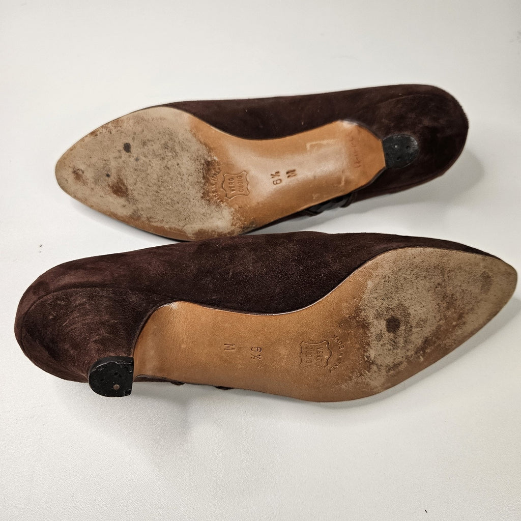 BALLY VERONICA Brown Suede Low Heel Pumps Loafers Shoes 6.5 M Kitten Heel