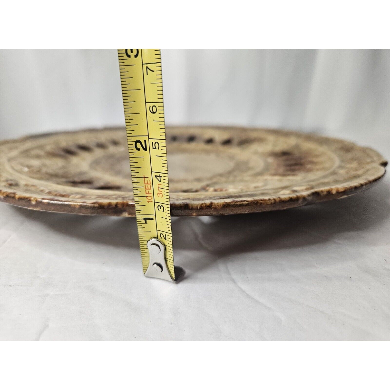 Art Pottery Glazed Vintage Ornate Plate 11.5 3729 Brown Tan