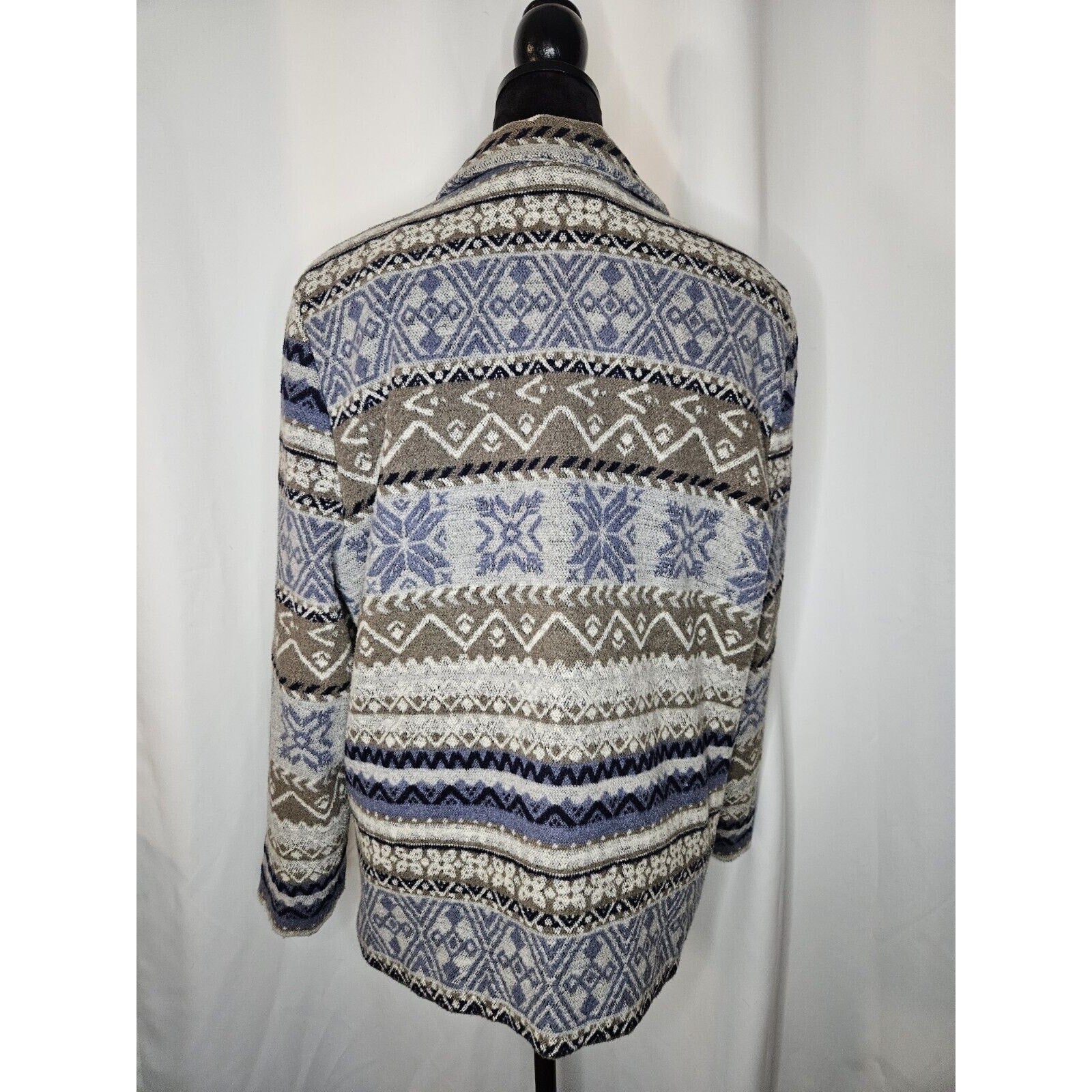 Vtg Van Heusen For Her 90s FAIR ISLE JACKET BLAZER Oversized Ikat Pockets Large