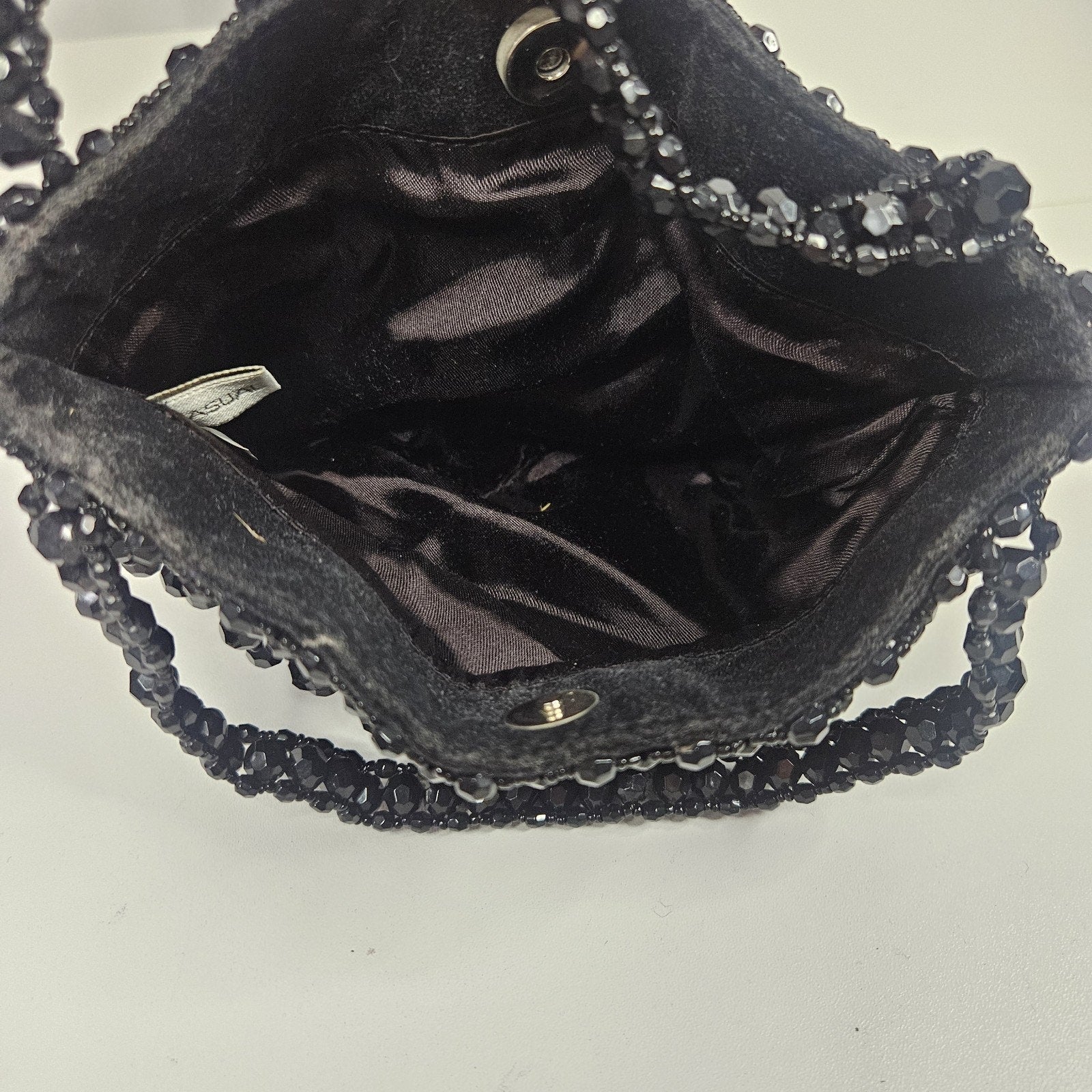 Vtg Black Beaded Drawstring Evening Bag Prom Formal 20s Flapper Accessory Purse