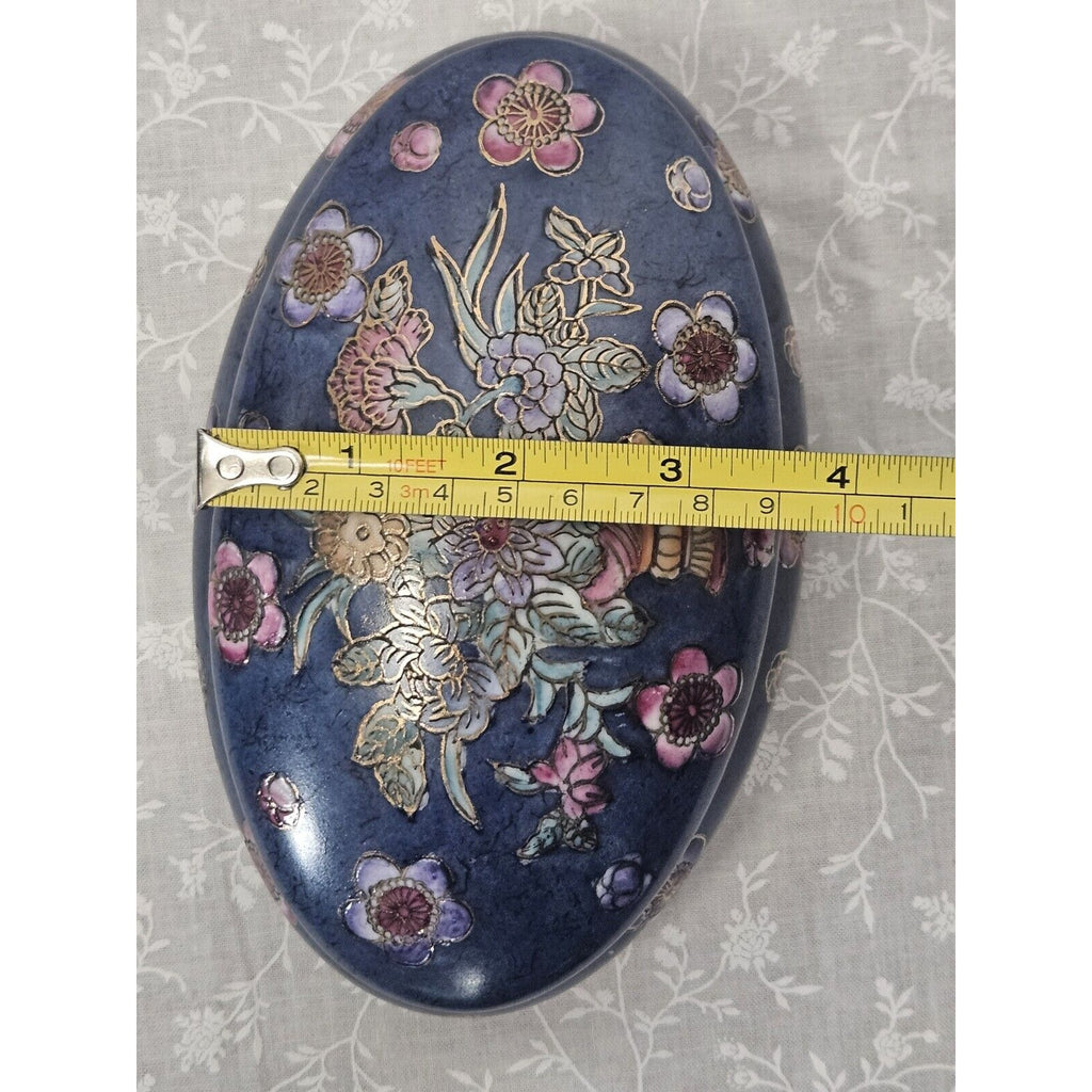 Vintage Toyo Like Trinket Dish with Lid Chinese Hand Painted Floral 2-Piece 6"