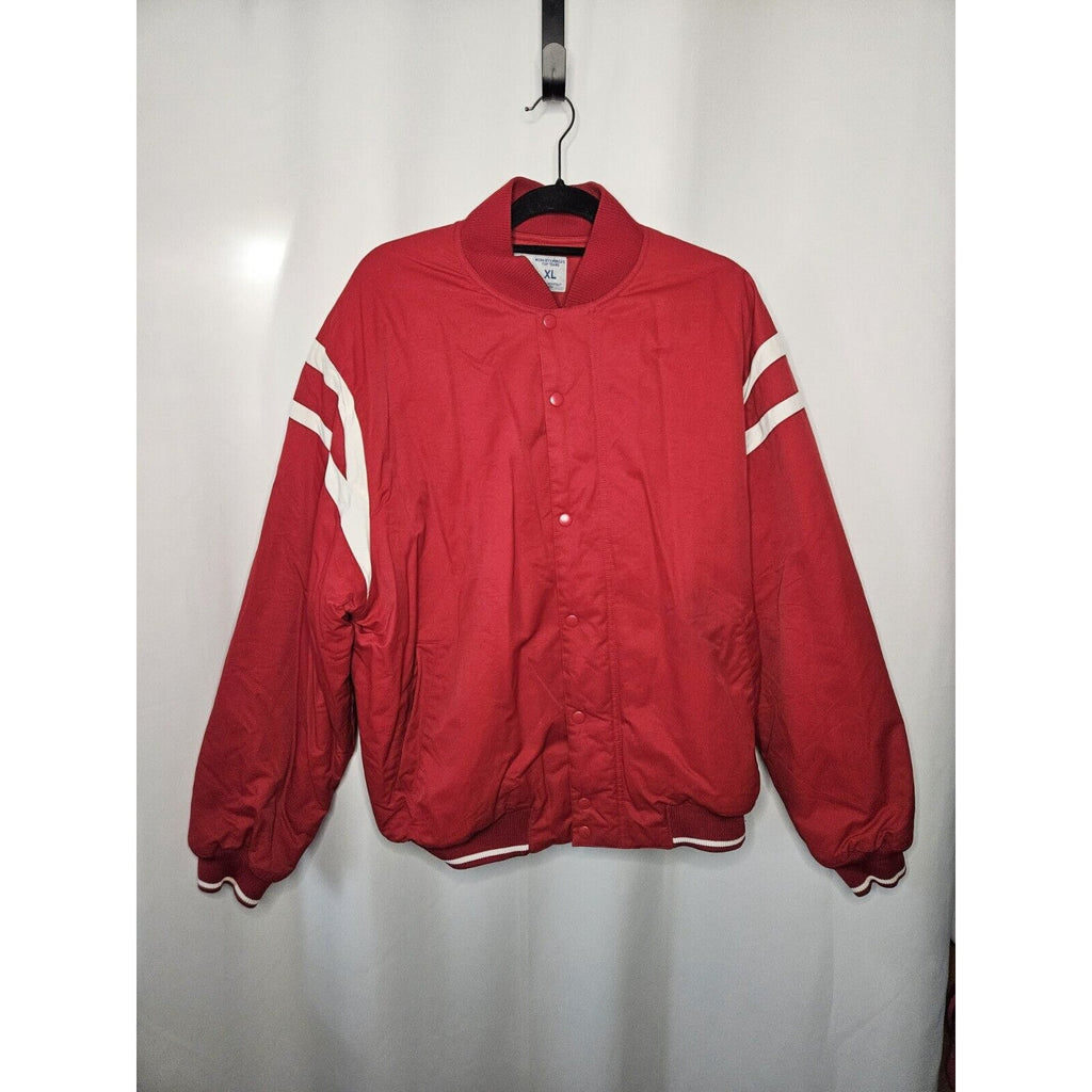 Russell Athletic Jacket XL Mens Red Button Up White Sleeve Stripe Vintage Sport