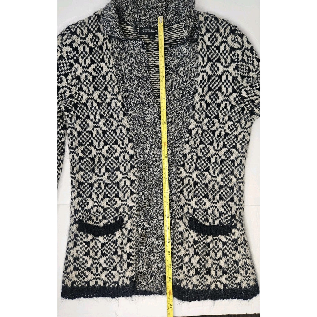 Banana Republic Navy & White Fair Isle Alpaca Blend Cardigan Sweater Size Small