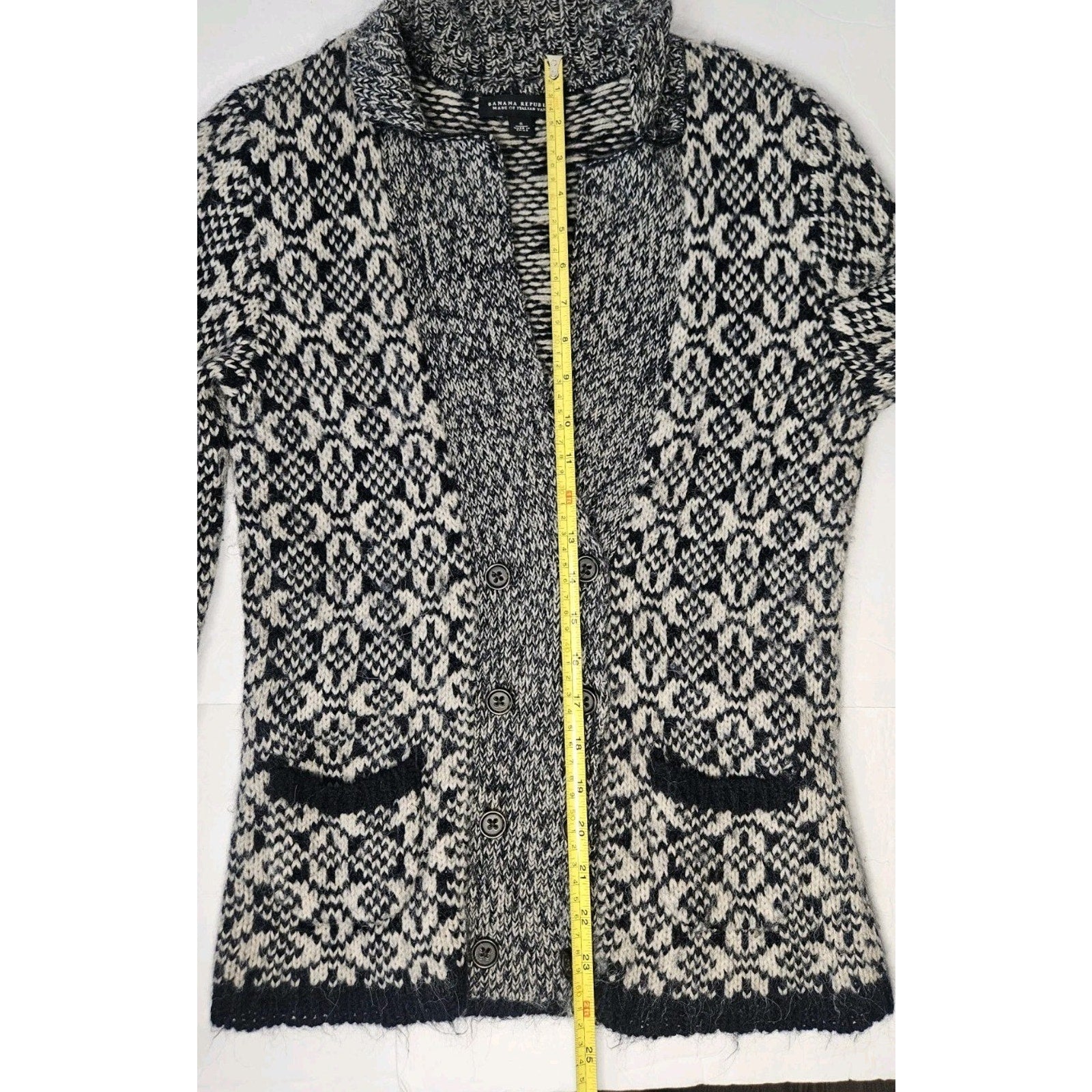 Banana Republic Navy & White Fair Isle Alpaca Blend Cardigan Sweater Size Small