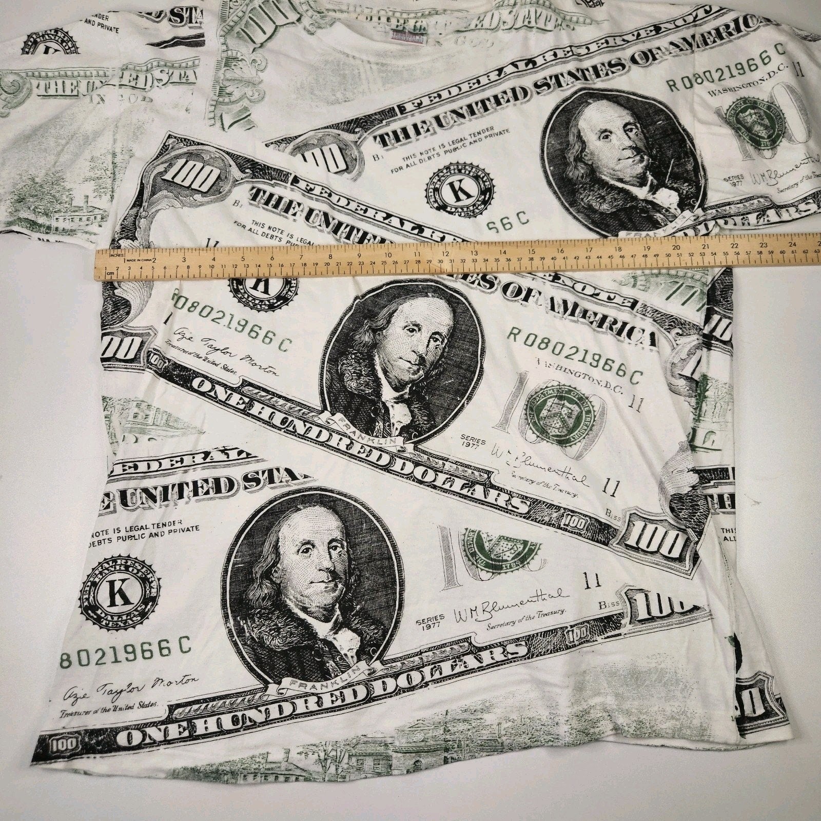Vintage 90s 100 Dollar Bill T Shirt Overprint Graphic Print 100% Cotton Tee XL