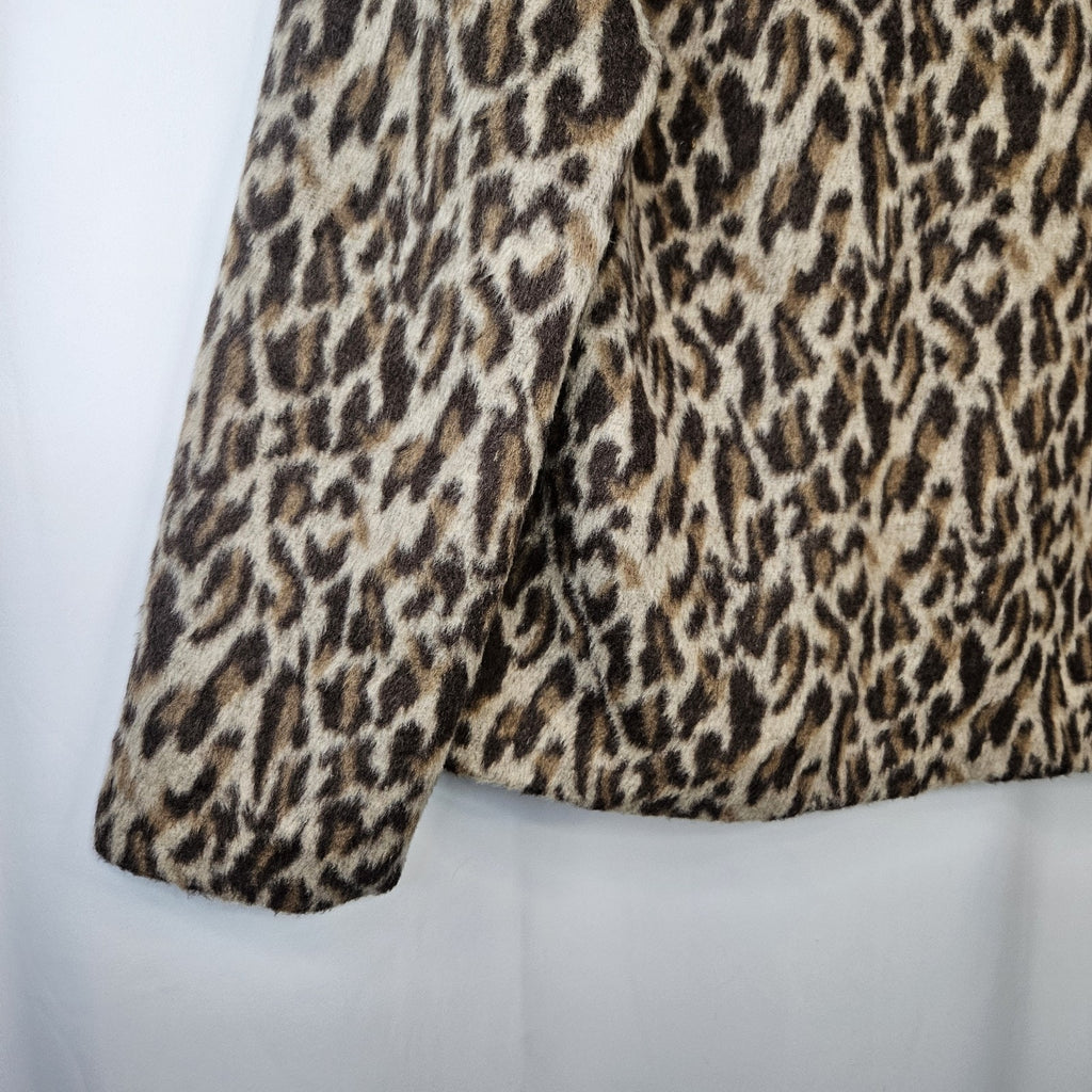 Chicos Fierce Womens Faux Fur Emma Jacket 2 Large Leopard Brown Tan Cheetah Coat