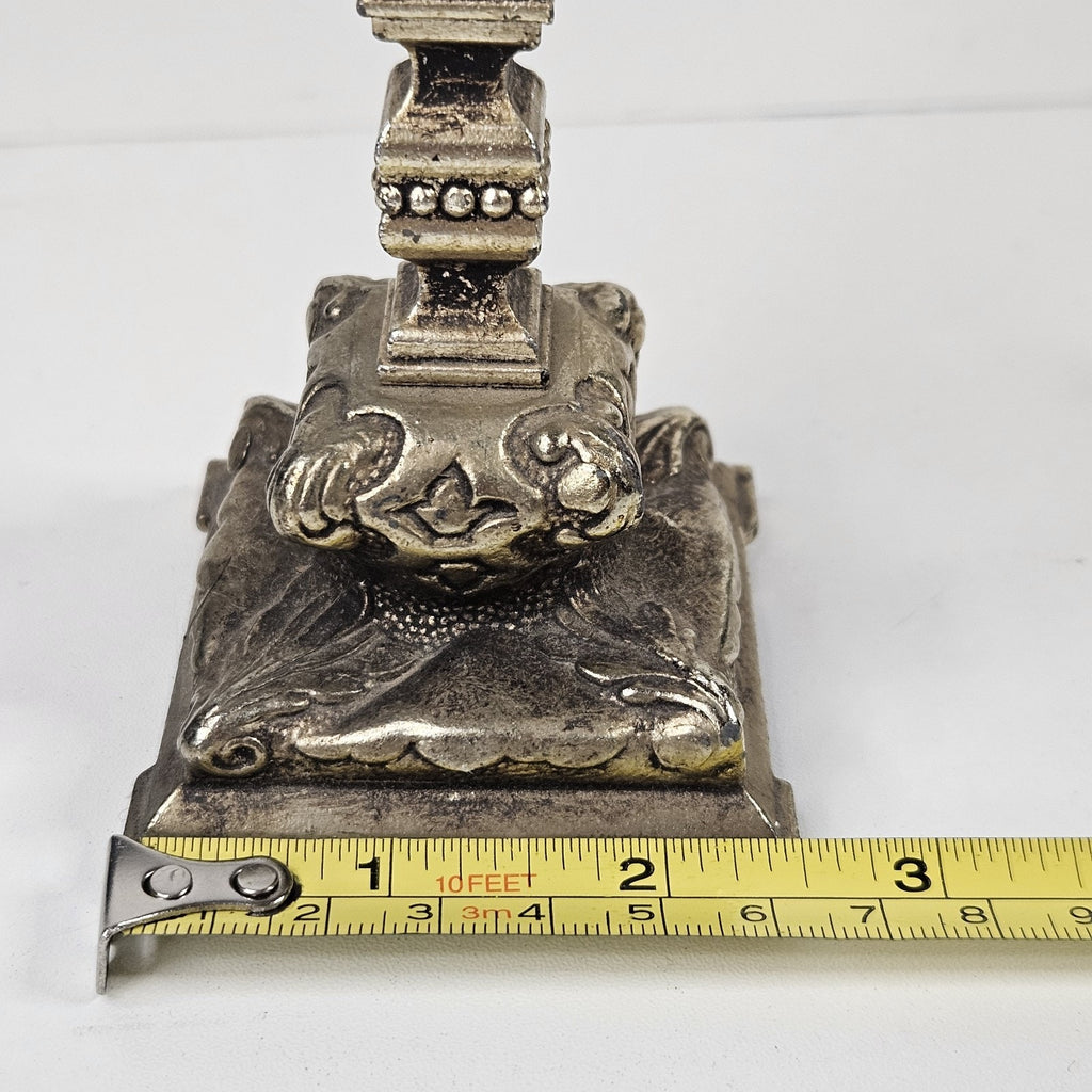 Vtg 19th Century Ornate Scrollwork Metal Candlesticks Pair Romantic Victorian