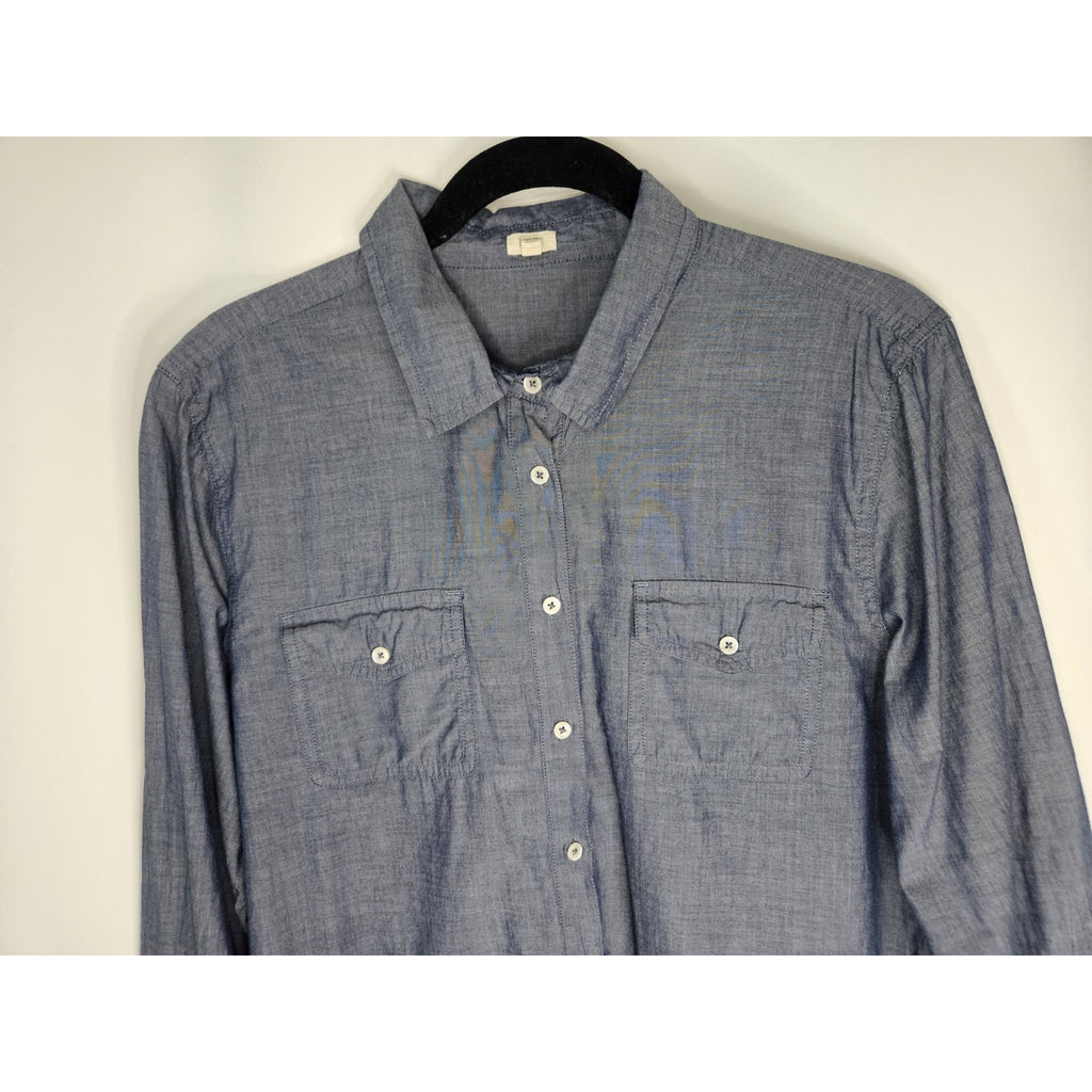 J.CREW 100% Cotton 1/2 Button Down popover shirt Long Tunic blue Sz Large 596A