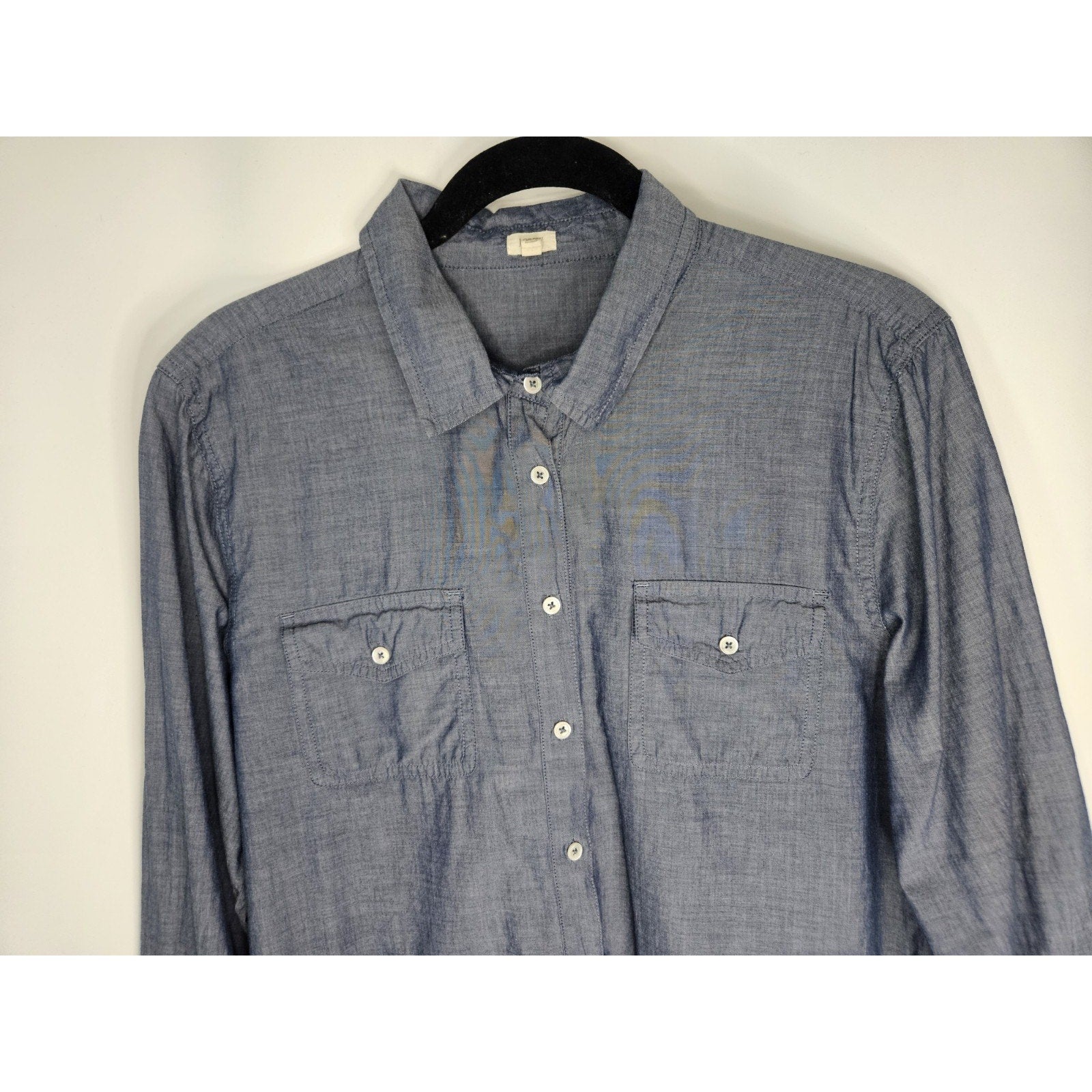 J.CREW 100% Cotton 1/2 Button Down popover shirt Long Tunic blue Sz Large 596A