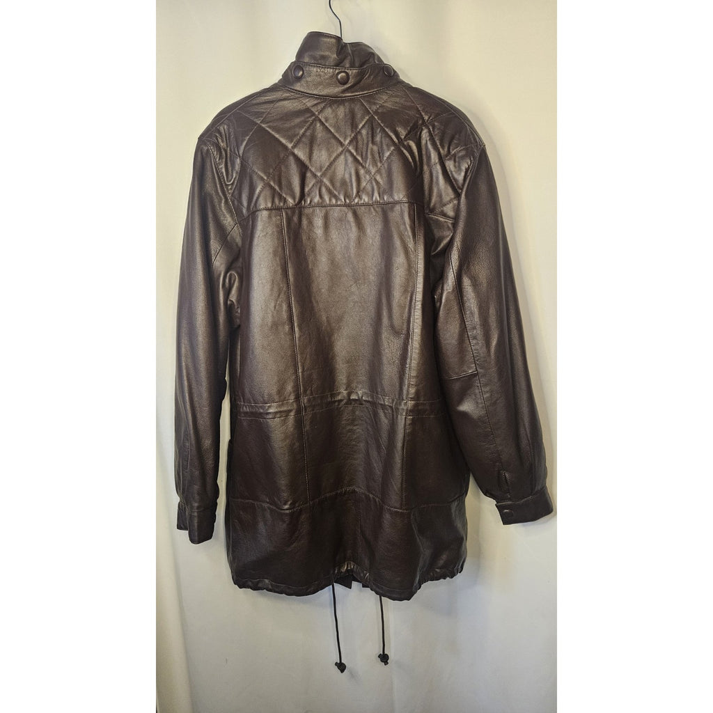 Vintage 80s Leather Jacket Men's Size XL Tall Long Brown Leather Coat Big & Tall