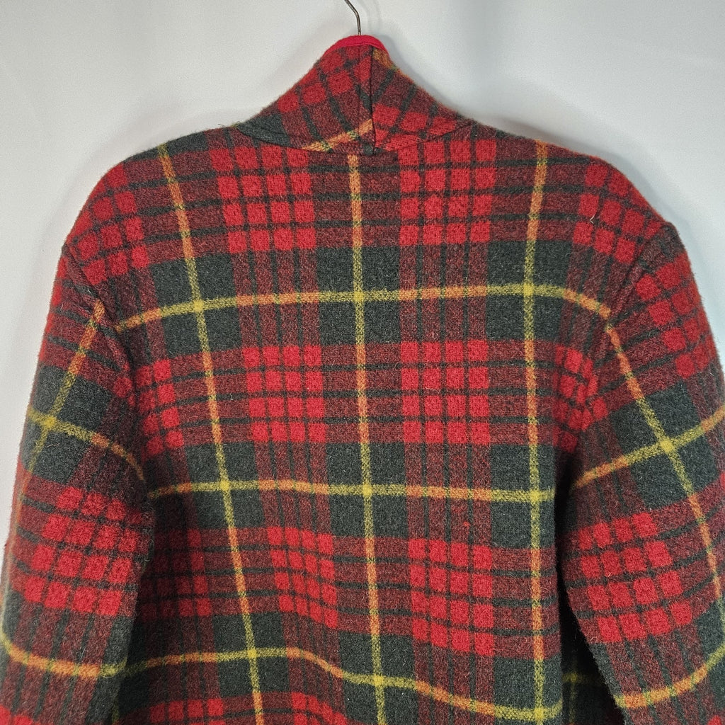 Vintage 100% Wool Plaid Open Cape Coat Oversized Womens Small Poncho Classic