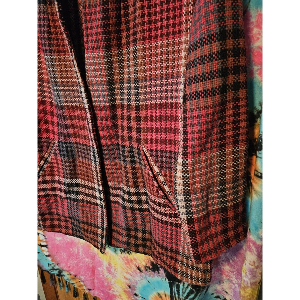 RACHEL ZOE Jacket Plaid Wool Blend Oversized Coat Pink Red Women's Size Small