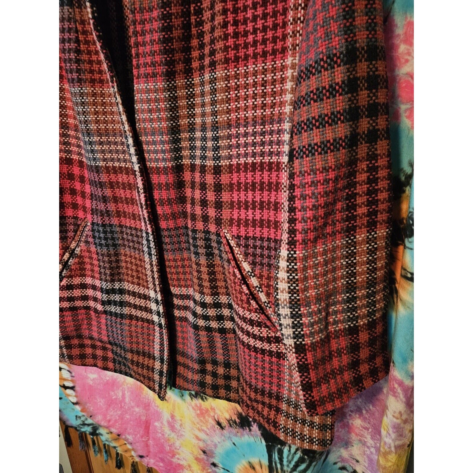 RACHEL ZOE Jacket Plaid Wool Blend Oversized Coat Pink Red Women's Size Small