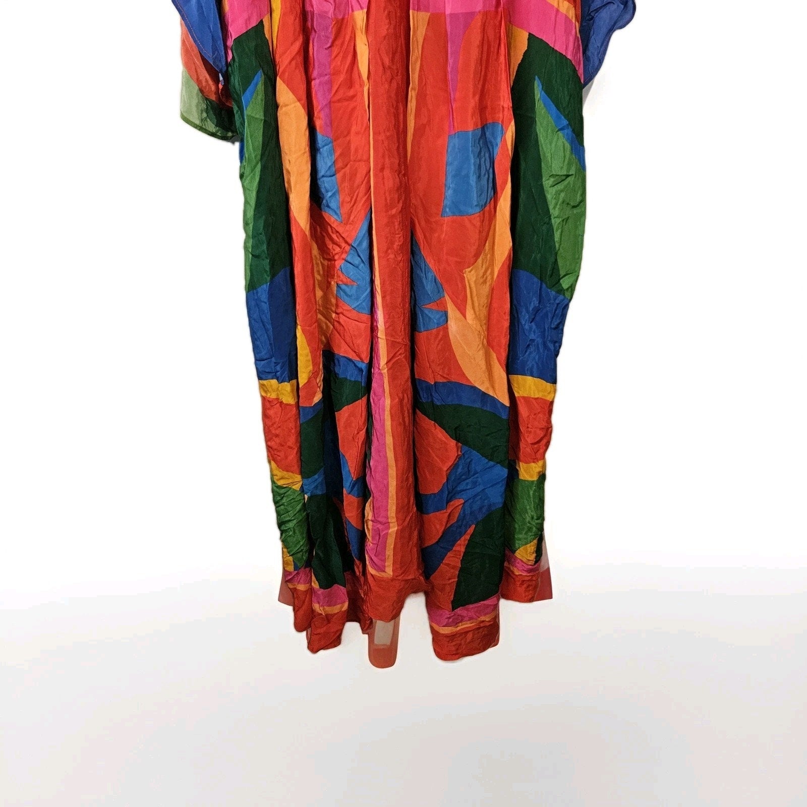 NWT Farm Rio Dress Rainbow Toucan Maxi Multicolor XL Pleated Printed Satin Maxi