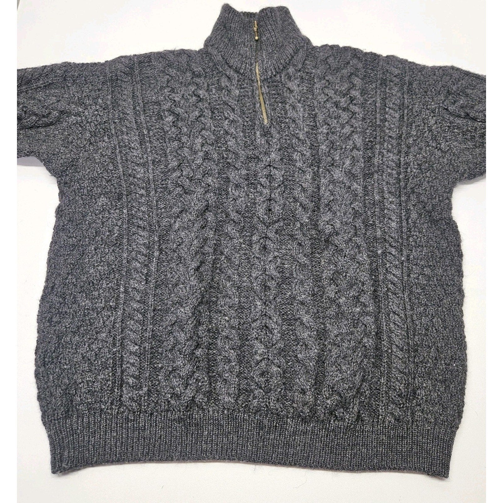 Carraig Donn Mens Grey Sweater 100% Pure Wool Quarter Zip Knit Size XL Ireland