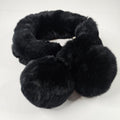 Vtg Genuine 100% Rabbit Fur Pom Pom Black Chunky Neck Warmer Scarf 4x26 Retro