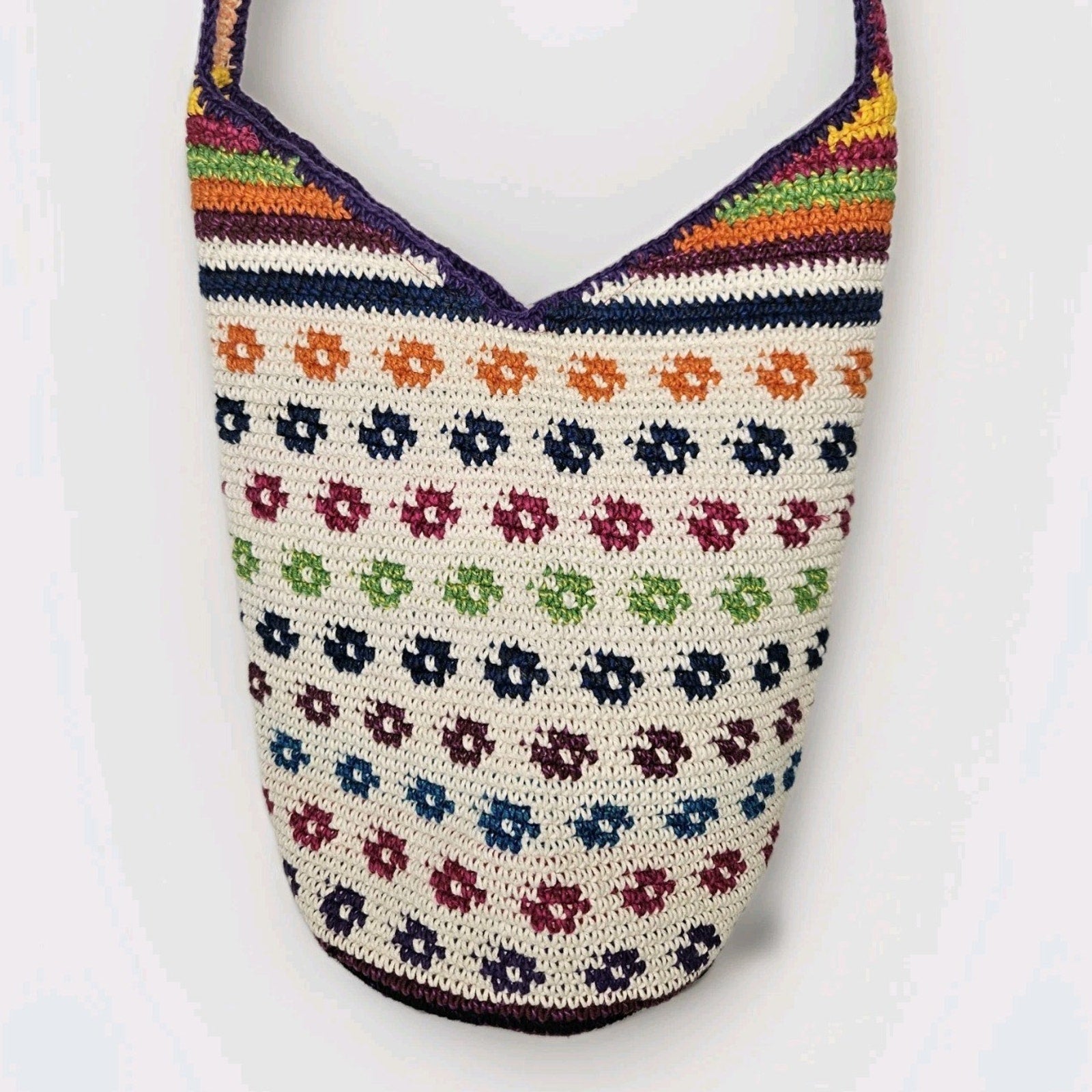 Guatemalan Zippered Crochet Knit Hobo Bag Multicolor Purse Boho Colorful