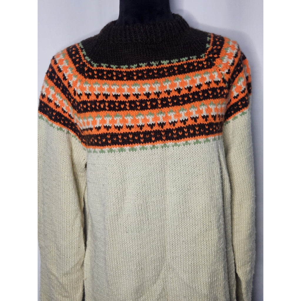 Vintage Handmade Fair Isle Design Mock Neck Knitted Sweater Dress Womens Large