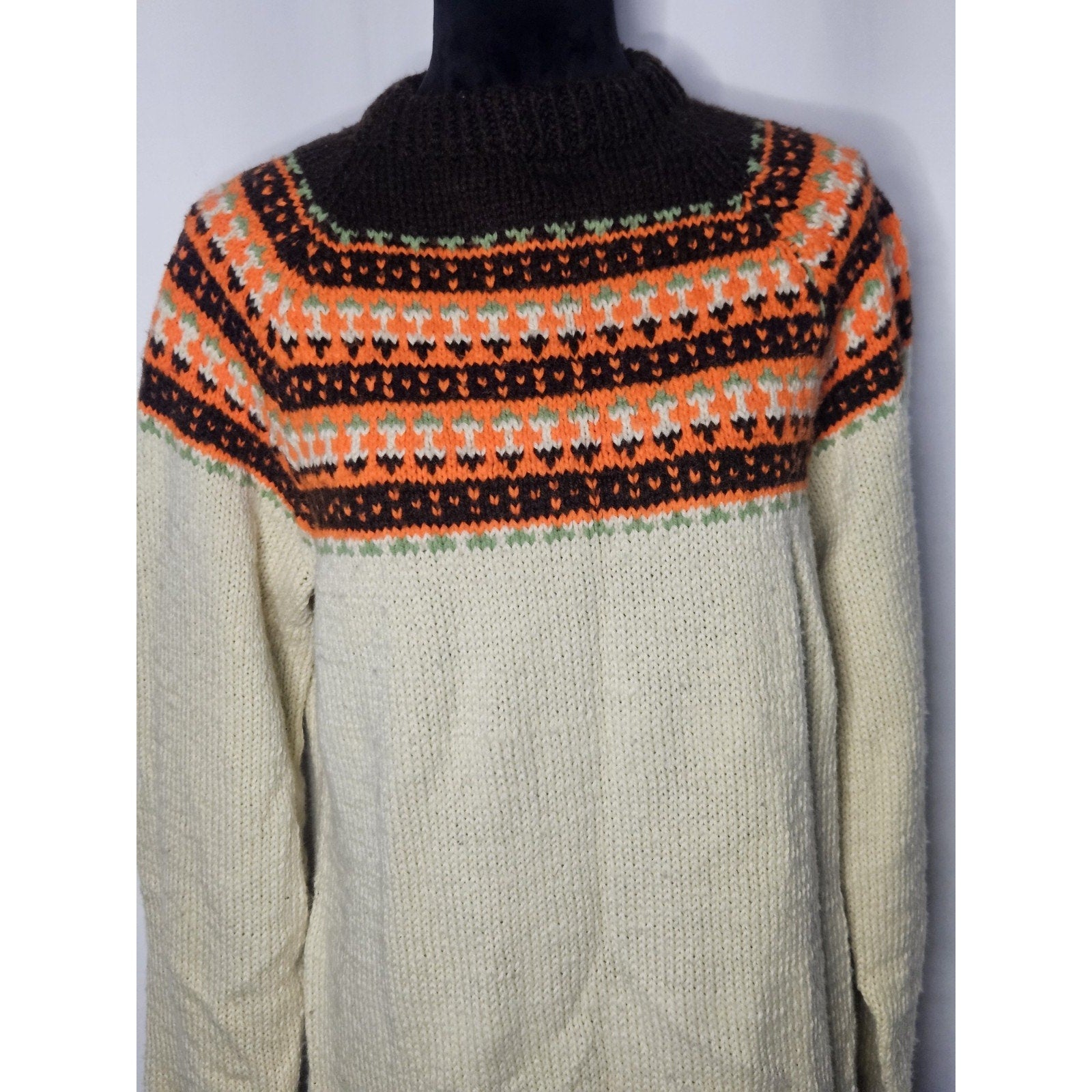 Vintage Handmade Fair Isle Design Mock Neck Knitted Sweater Dress Womens Large
