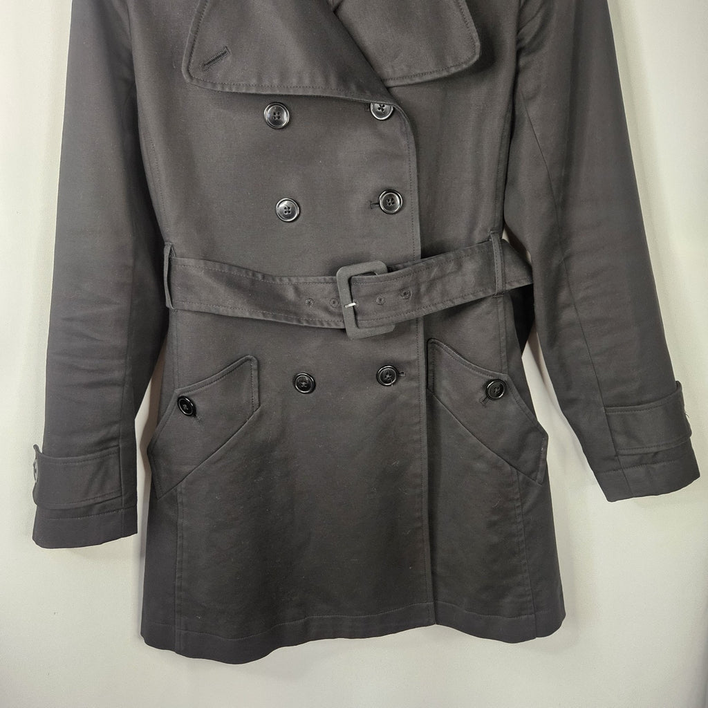 Willi Smith Black Belted Trench Coat Women’s 4 Small Midi Classic Jacket