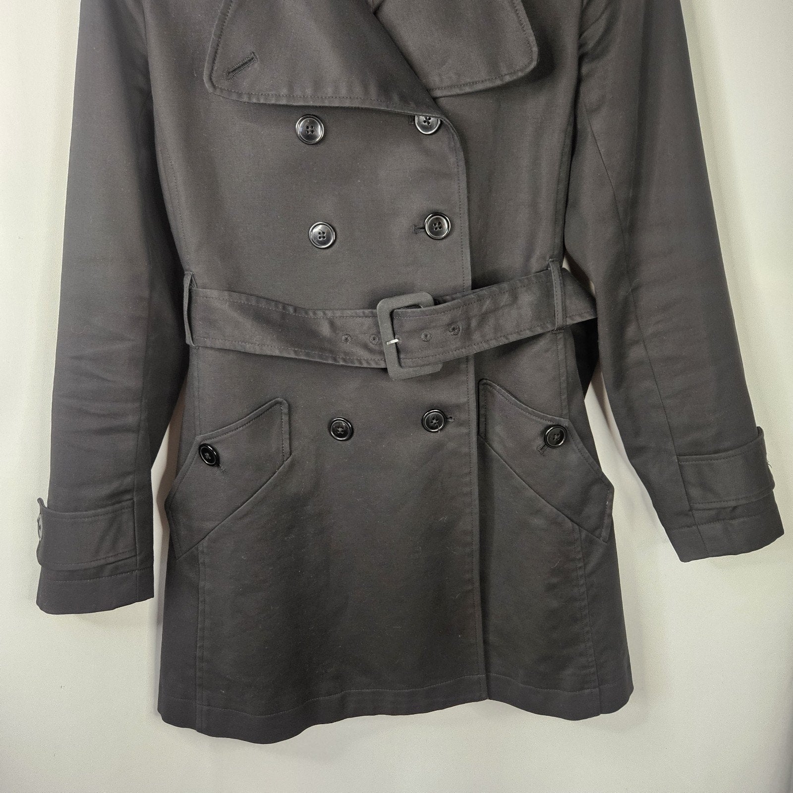 Willi Smith Black Belted Trench Coat Women’s 4 Small Midi Classic Jacket