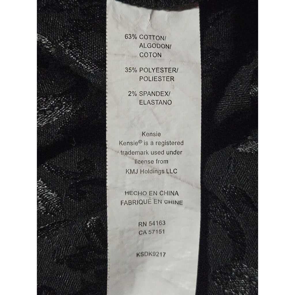 Kensie Black Brocade Print Embellished Beaded Collar Cap Sleeve Dress Size Small