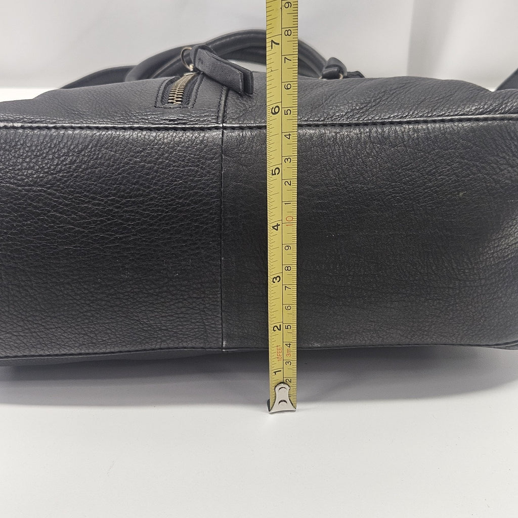 Vtg Y2K Black Soft Leather Crossbody Shoulder Bag Zipper Compartments Top Handle