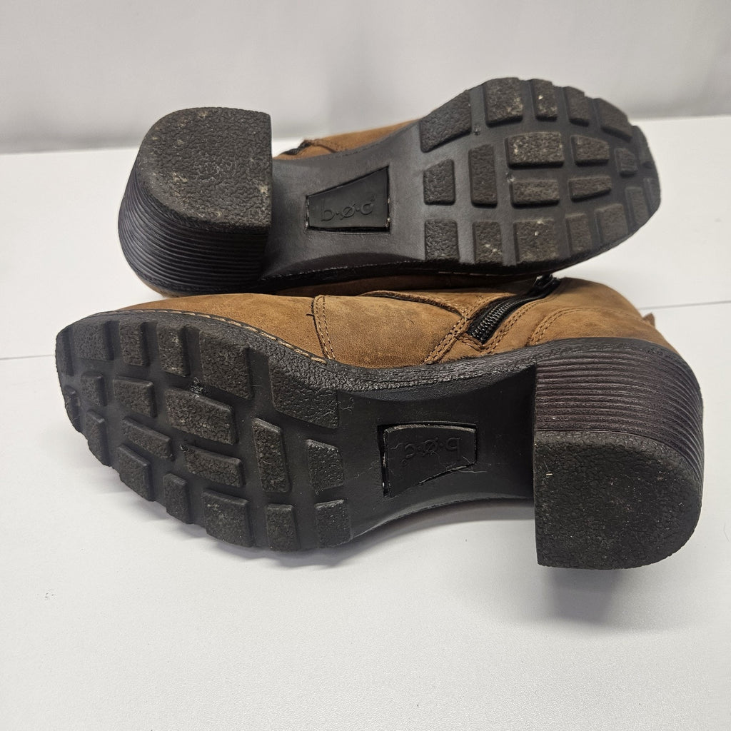 B.O.C. By Born Ankle Block Heel Boots Zipper 9.5 M Boho Peasant Oiled Brown