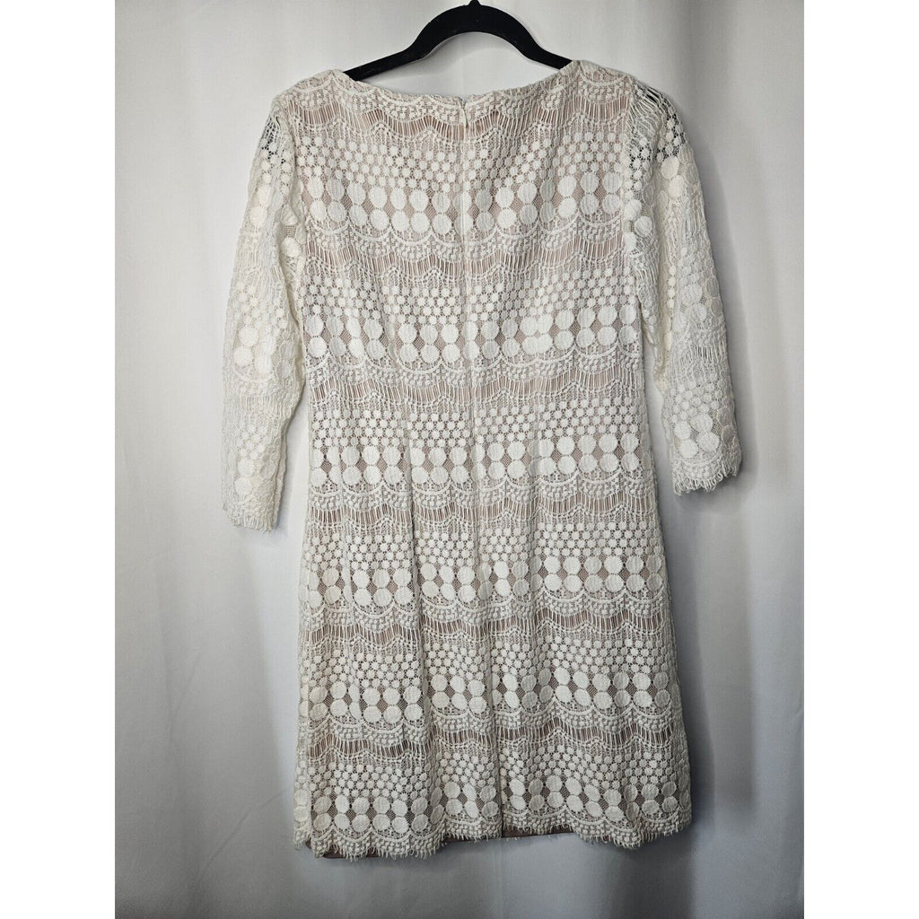 Eliza J Shift Dress Womens Size 6 Layered White Lace Lined 3/4 Sleeve Above Knee
