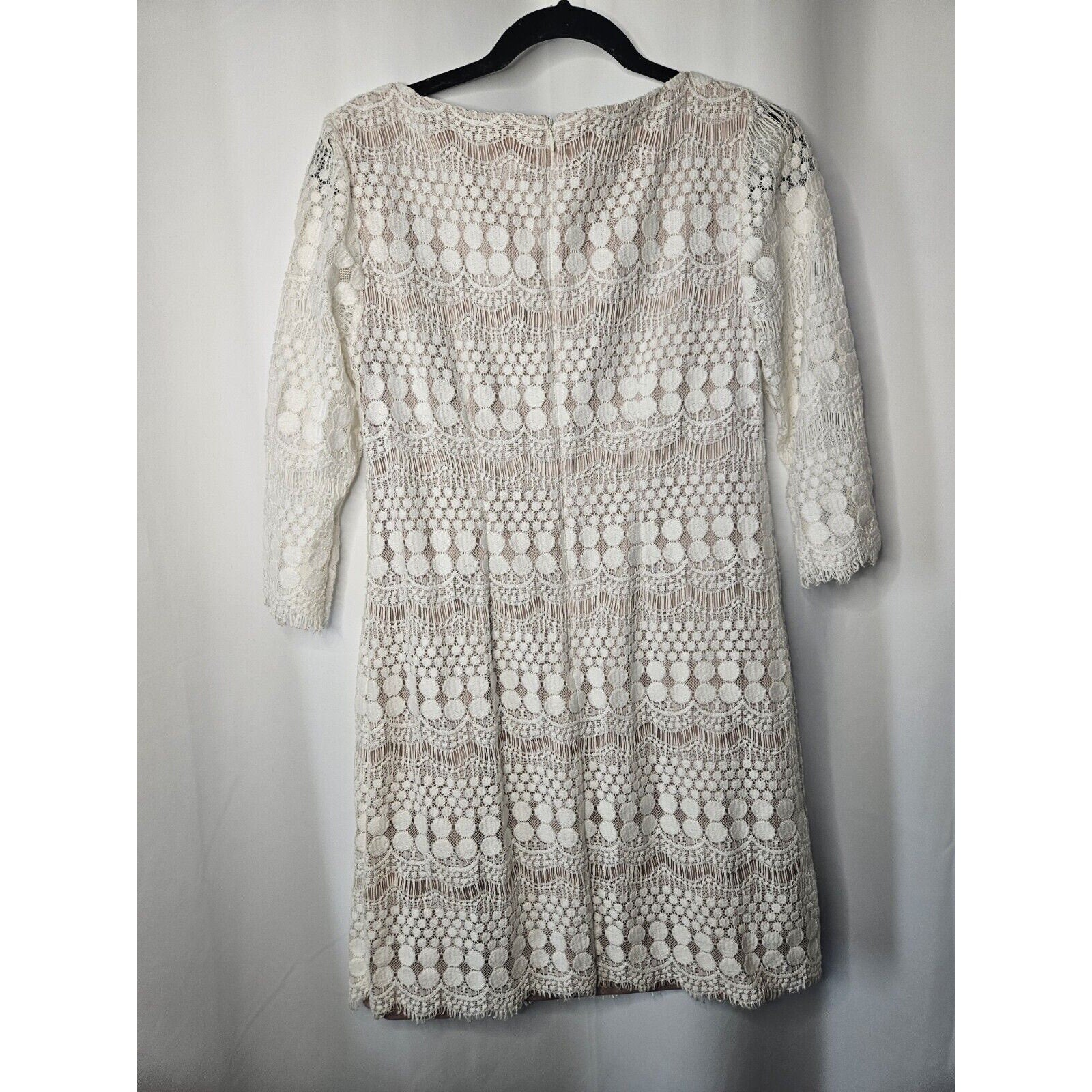 Eliza J Shift Dress Womens Size 6 Layered White Lace Lined 3/4 Sleeve Above Knee