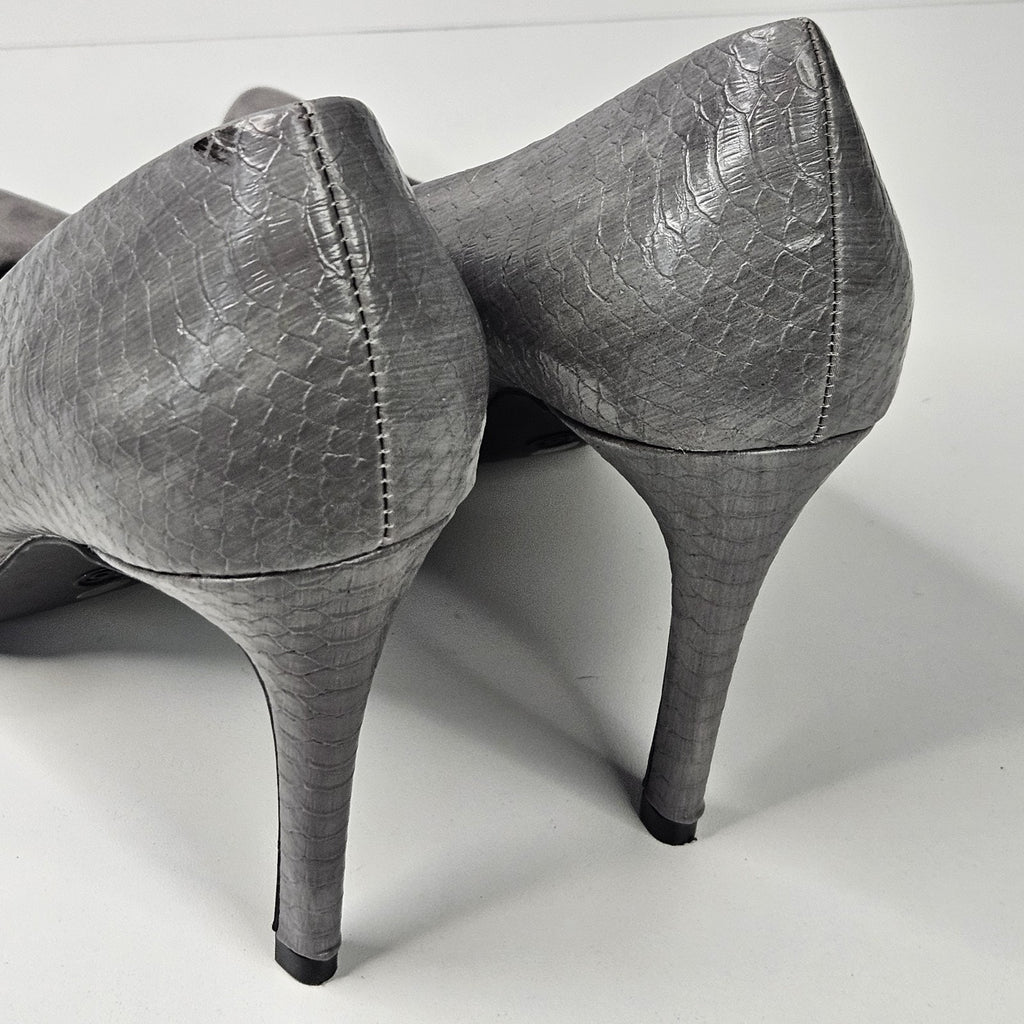 Worthington Women's Gray Suede High Heels Pumps Shoes Size 8.5 Faux Snakeskin