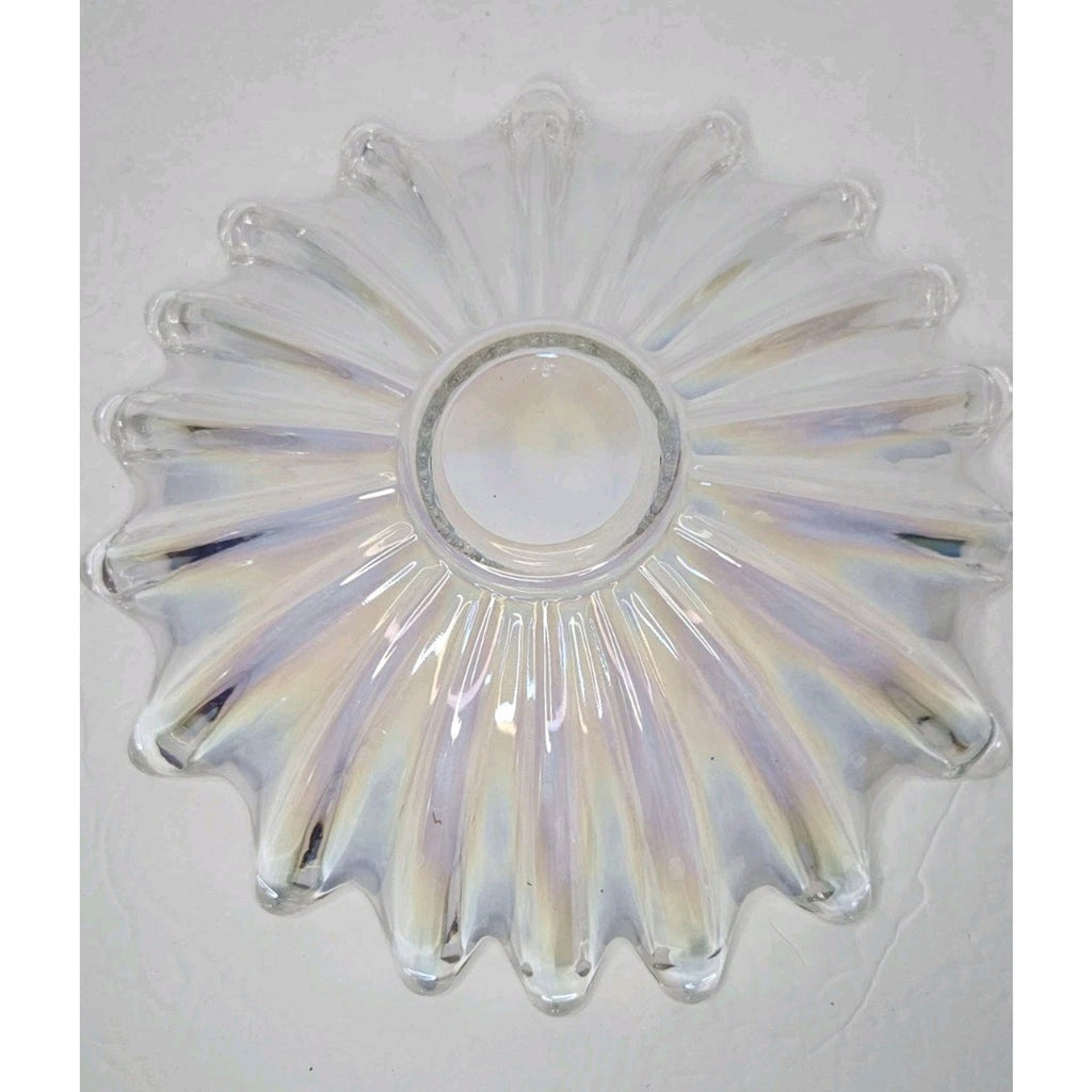 Vintage Federal Iridescent Celestial Sunburst Center Art Glass Bowl 11 3/8"
