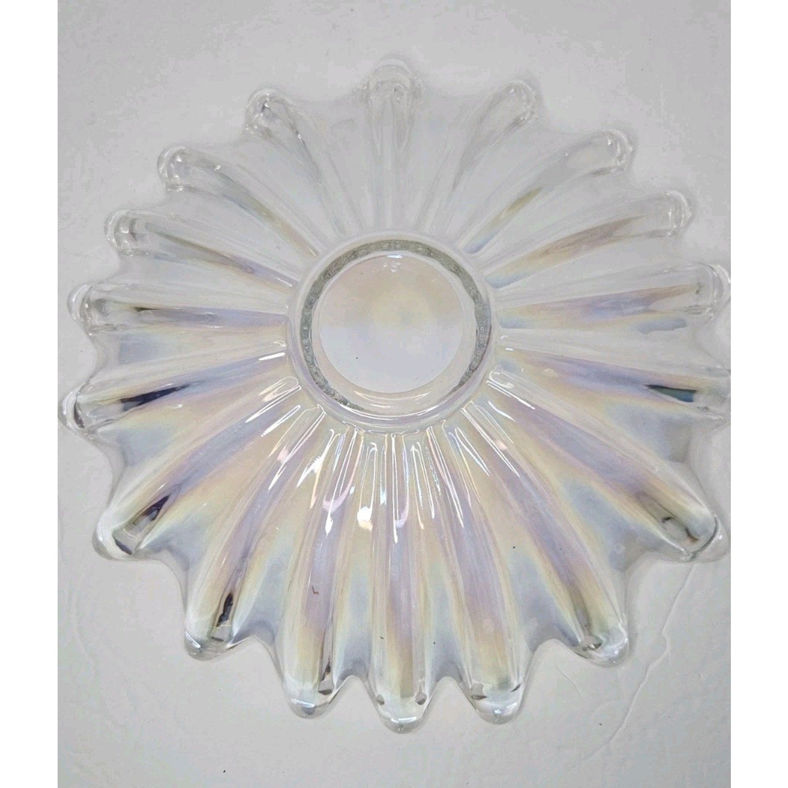 Vintage Federal Iridescent Celestial Sunburst Center Art Glass Bowl 11 3/8"