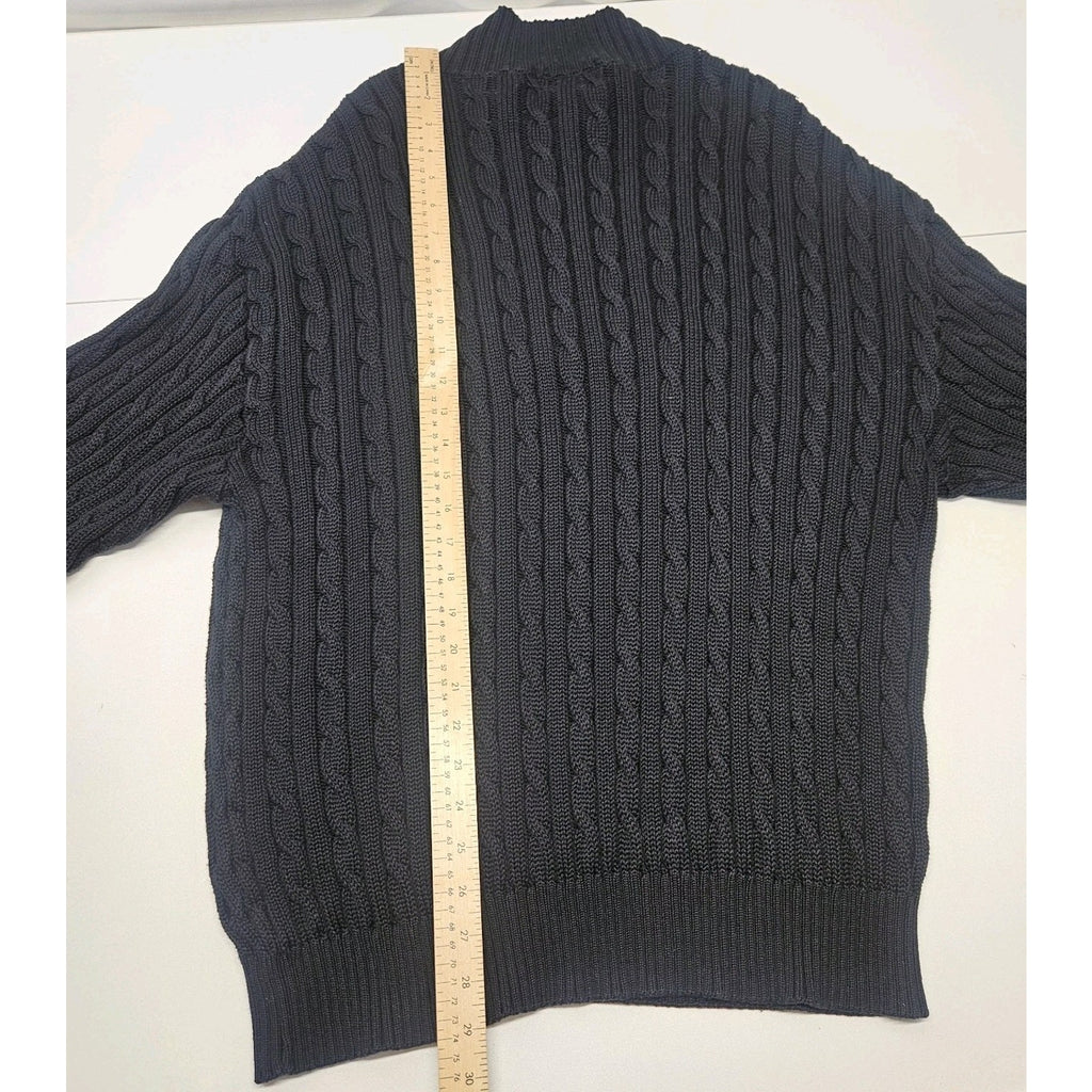 Vtg Slazenger Golf Mens Black 1/4 Zip Cable Knit Pullover Sweater Large Classic