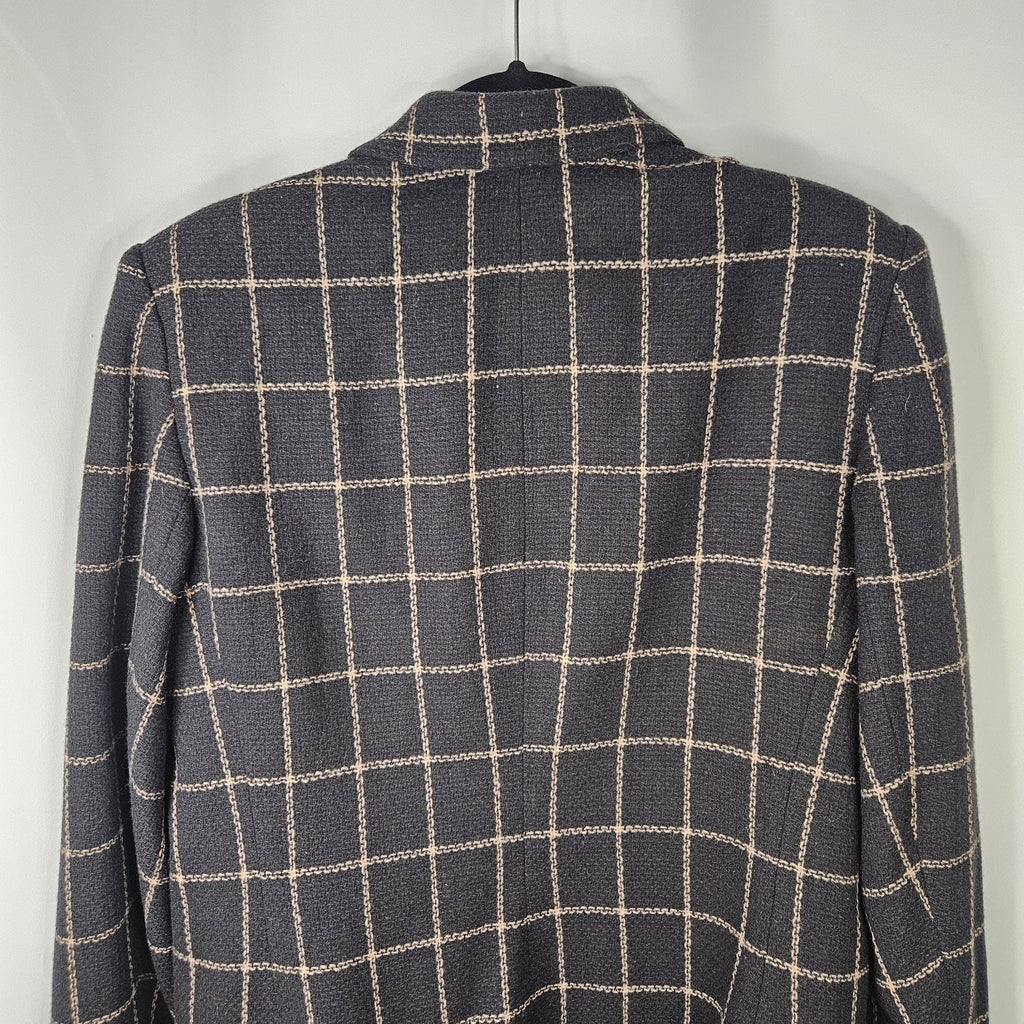 Chaus Women's Black Vintage Plaid Lambs Wool Double Breasted Career Blazer Sz 12