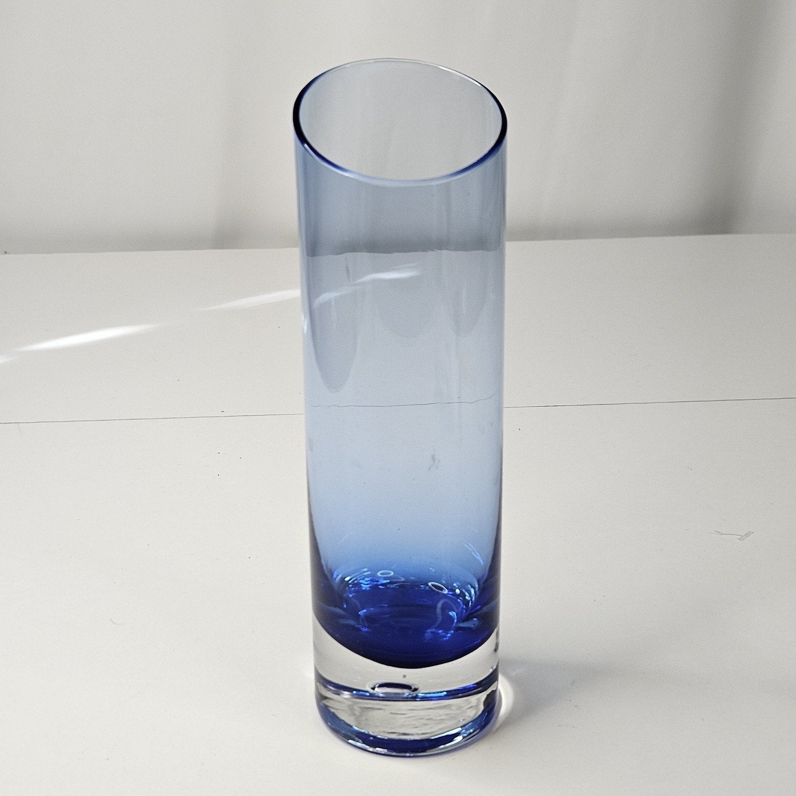 Vintage Krosno Holmegaard Art Glass Vase Smokey Blue Asymmetrical Hand Blown