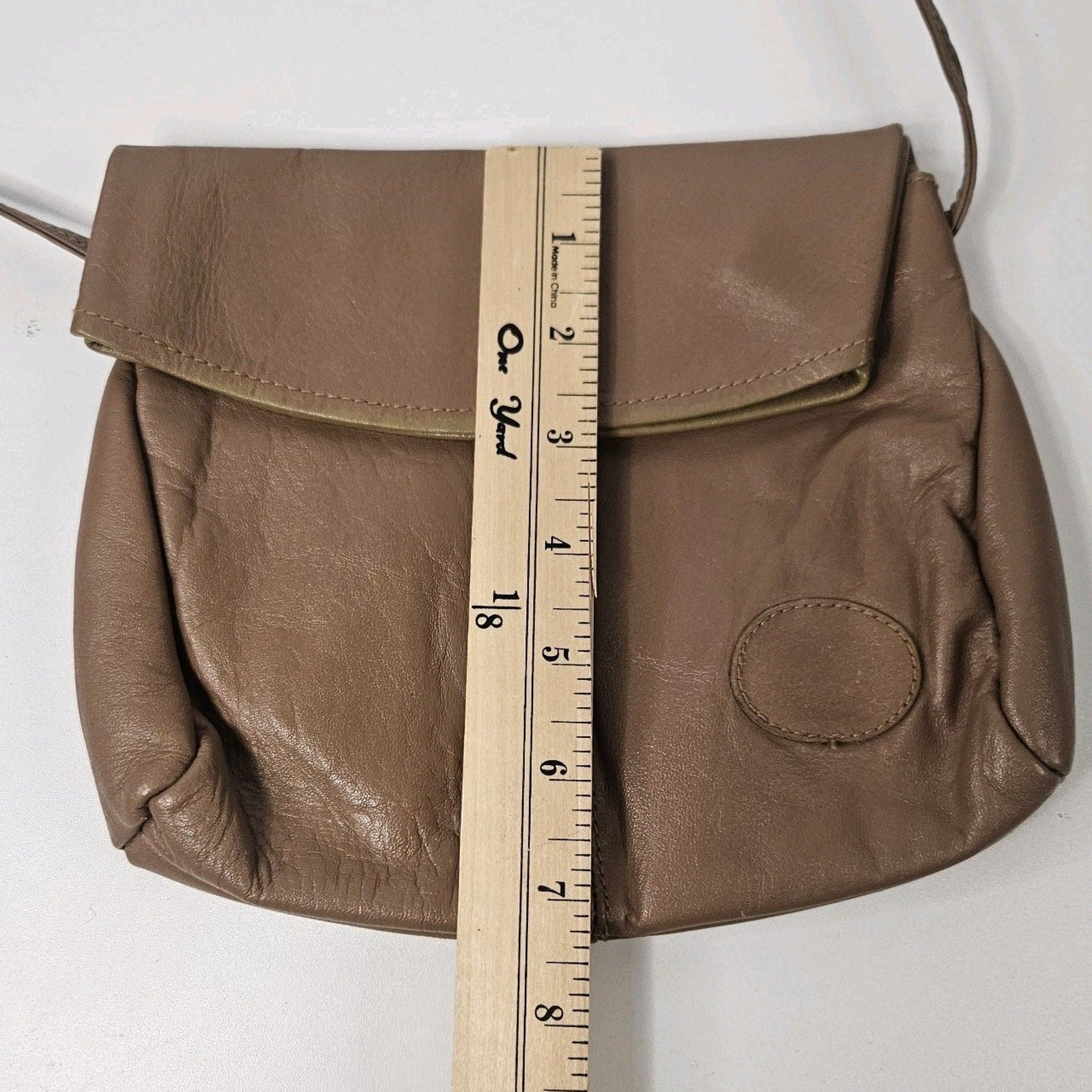 Vintage Small Leather Tan Mini Purse Flap Crossbody Strappy
