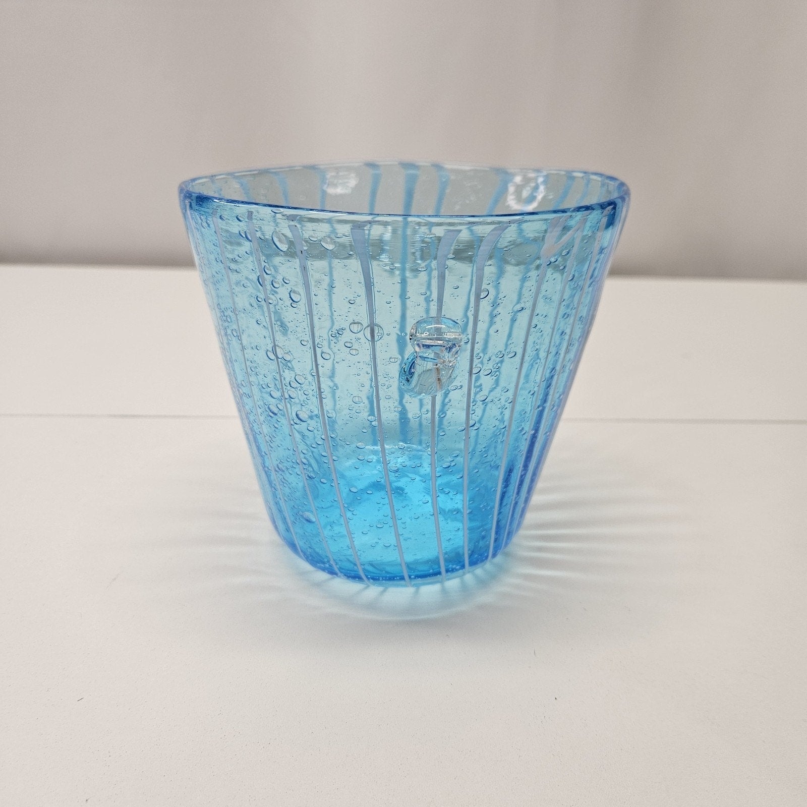 Murano Aqua Blue Art Glass Ice Bucket Bullicante Wine Chiller Coastal Decor