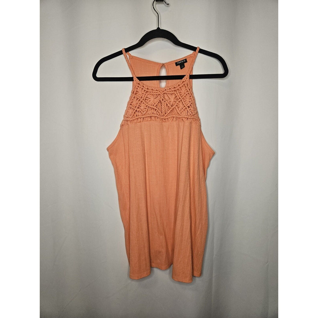 Torrid Knit Macramé High Neck Tank Top Coral Plus Size 1 1X 14/16 Lightweight