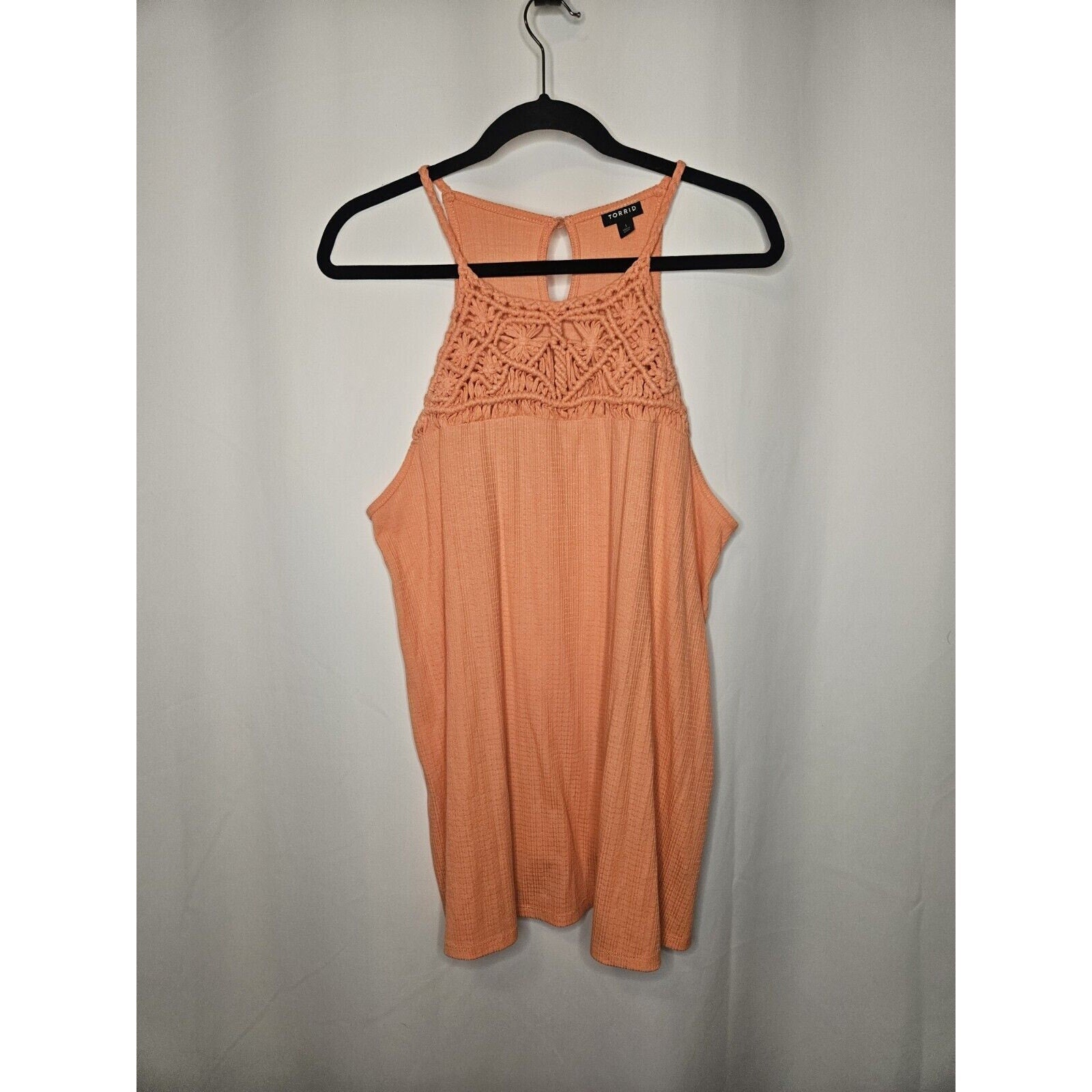 Torrid Knit Macramé High Neck Tank Top Coral Plus Size 1 1X 14/16 Lightweight