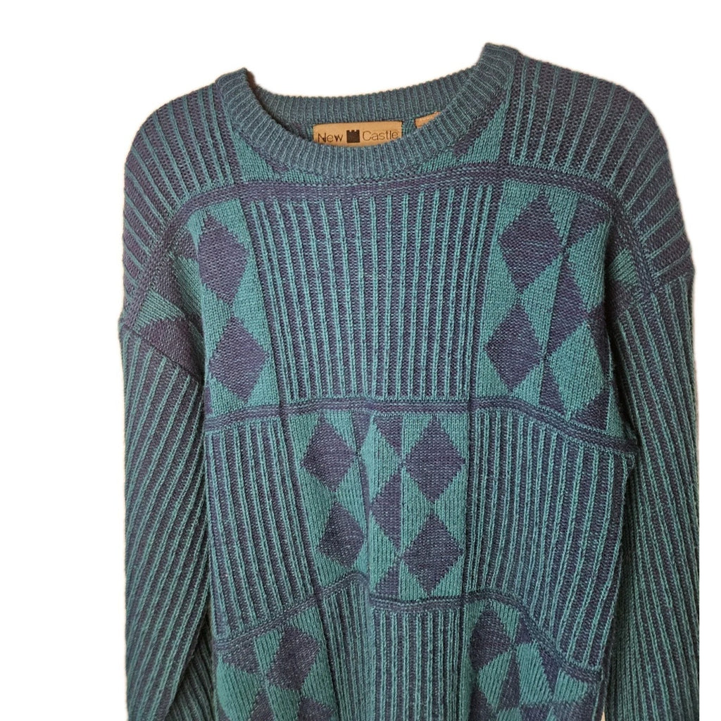 Vintage 80s New Castle Sweater Mens Large Tall Blue Striped Long Sleeve Pullover