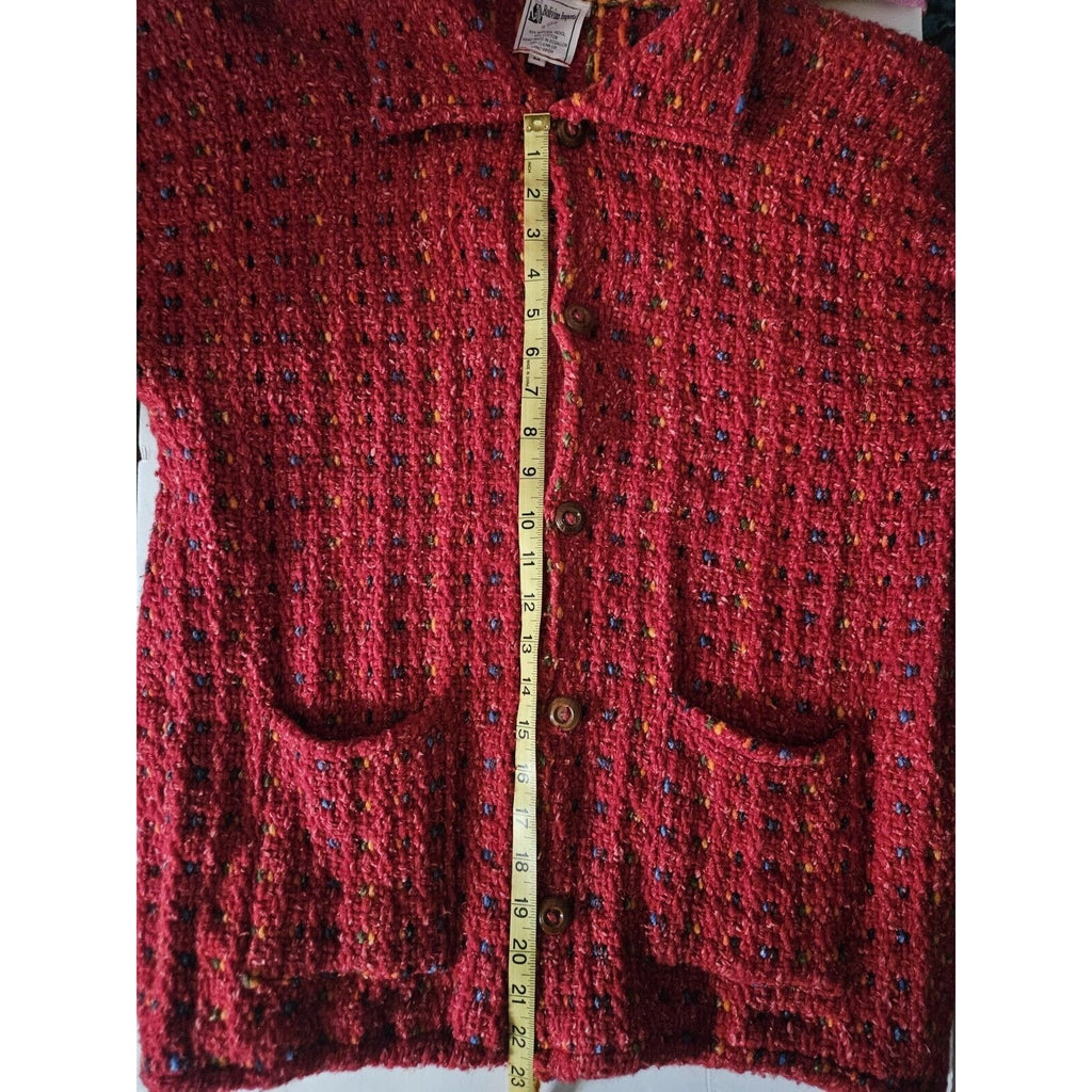 Bolivian Imports By Lucy Red Wool & Cotton Blend Knit Jacket Women's Medium