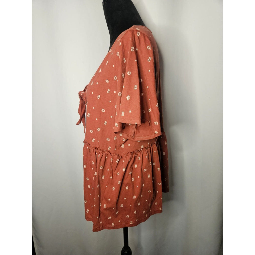 Torrid Jersey V-Neck Relaxed Tie Front Crop Top Terracotta Bossa Nova 0 Large