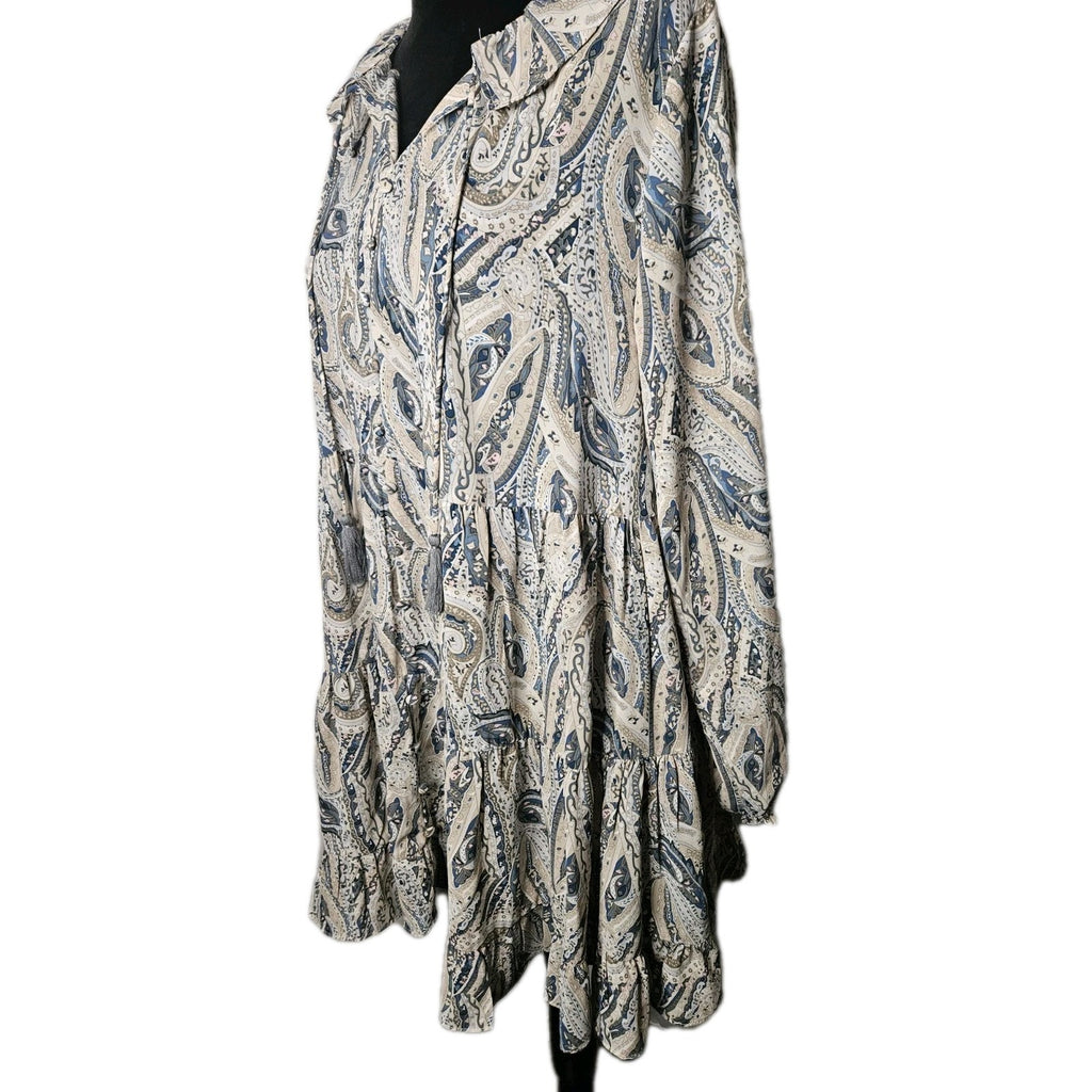 Grace + Karma Shift Dress Womens Small Paisley Ruffle Tassel Tie Long Sleeve