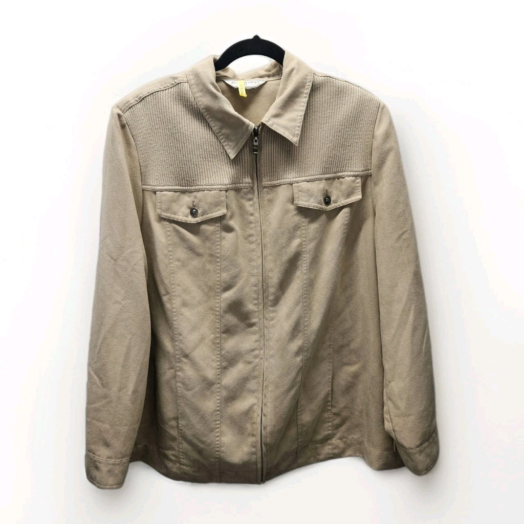 Vintage Allison Daley Khaki Zippered Faux Suede Jacket Womens Plus Size XXL