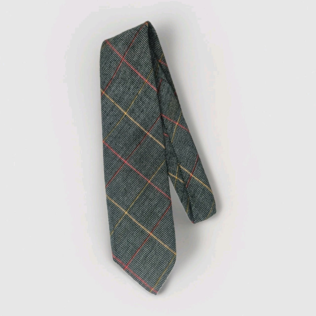 Vintage Count Corsetti Neck Tie Woven Green Yellow Red Diagonal Plaid 56"