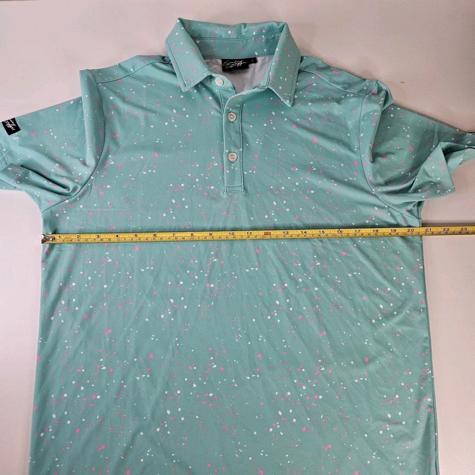 Sunday Swagger Polo Shirt Mens Small Black Floral AOP Stretch Performance Golf