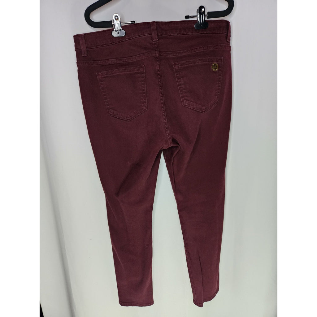 Michael Kors Skinny Jeans Women's Size 10 Burgundy Mid Rise Gold Buttons Accents