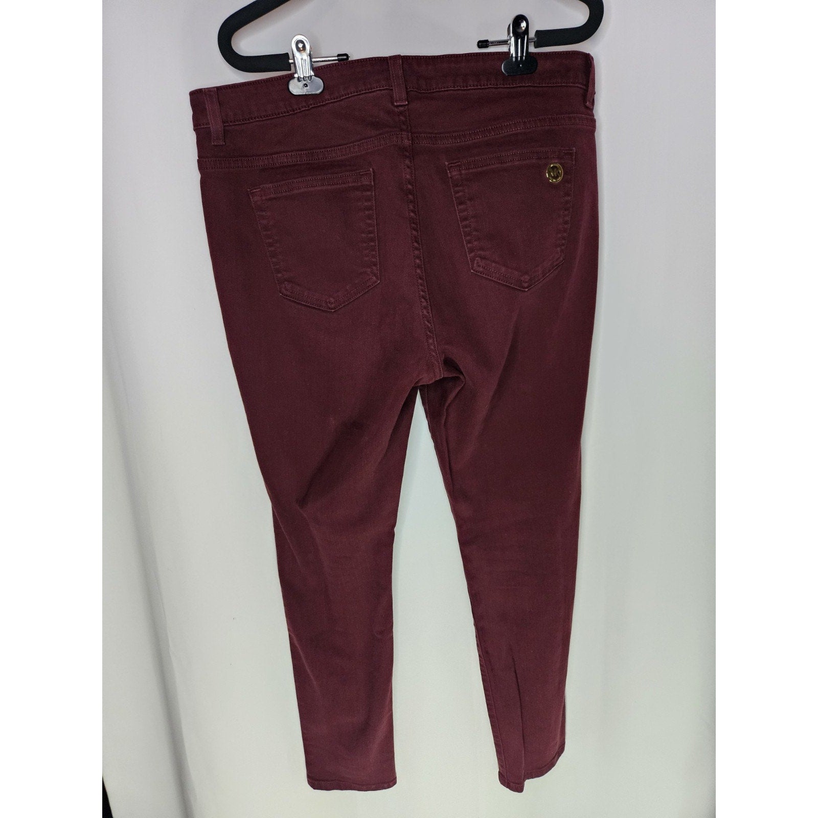 Michael Kors Skinny Jeans Women's Size 10 Burgundy Mid Rise Gold Buttons Accents
