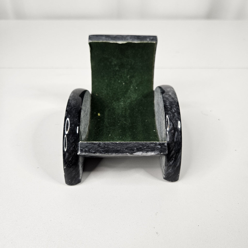 Business Card Holder for Desk Gray Cut & Polished Marble Stone